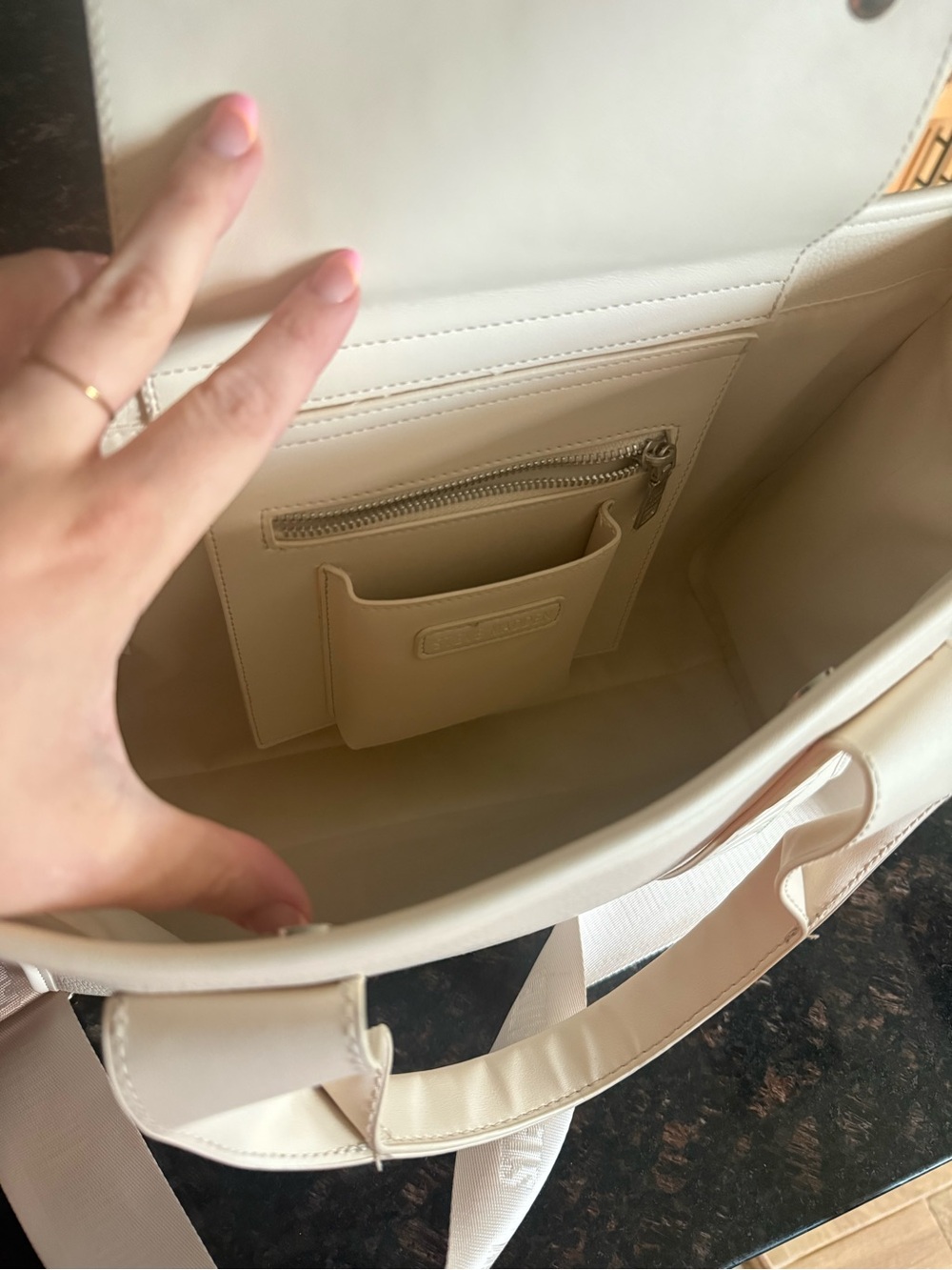 Steve Madden Cream-White Tote with Removable Logo Strap - Picture 2 of 2